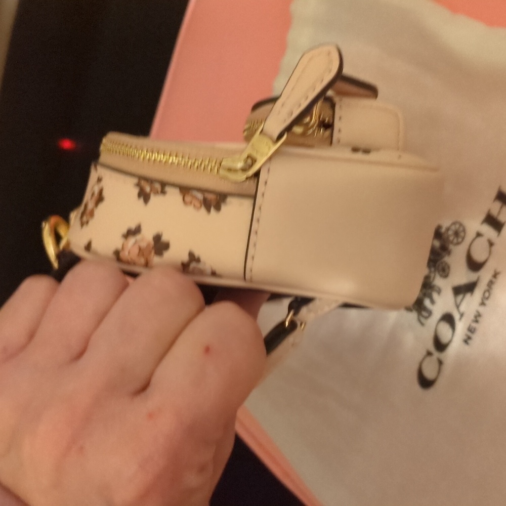Coach Mini Court Backpack Bag Charm With Rosette Print in gold/blush multi - Picture 10 of 14
